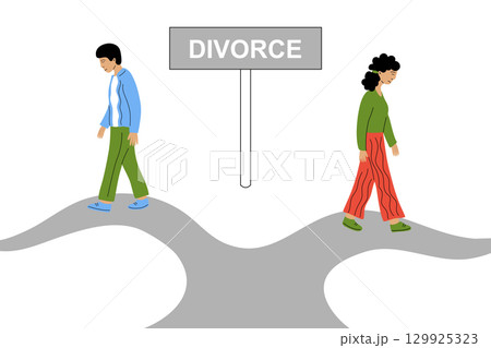 The illustration symbolizes the process of separation and divorce. 129925323