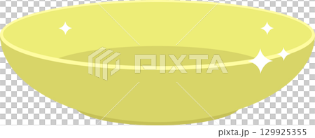 A shiny, empty, light-yellow bowl sits ready for use, with sparkles suggesting it's freshly cleaned. A shiny, empty, light-yellow bowl sits ready for use, with sparkles suggesting it's freshly cleaned. 129925355