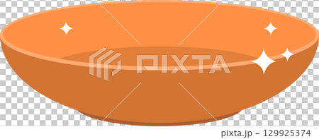 A shiny orange bowl sits in front of a black background, with light reflecting off the surface. A shiny orange bowl sits in front of a black background, with light reflecting off the surface. 129925374