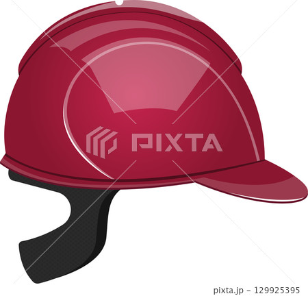 A red safety helmet with a glossy finish and a neck strap designed for head protection A red safety helmet with a glossy finish and a neck strap designed for head protection 129925395