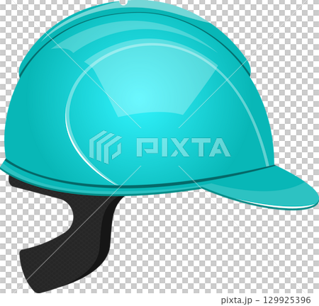 Cartoon illustration of a glossy turquoise hard hat. Safety equipment for construction work. Cartoon illustration of a glossy turquoise hard hat. Safety equipment for construction work. 129925396