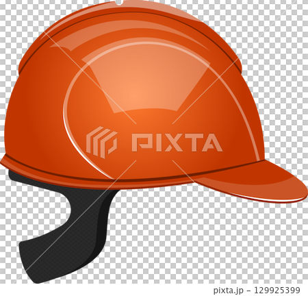 A glossy, protective orange hard hat for safety in construction, engineering, and industrial work. 129925399
