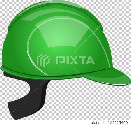 Green construction hard hat, protective safety gear for workers. Bright color, essential equipment. 129925400