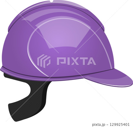 A shiny purple helmet with a black strap is safety gear for sports and recreational activities. A shiny purple helmet with a black strap is safety gear for sports and recreational activities. 129925401