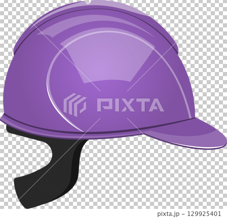 A shiny purple helmet with a black strap is safety gear for sports and recreational activities. 129925401