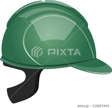 Green safety helmet against a black background, essential head protection for hazardous work. 129925403