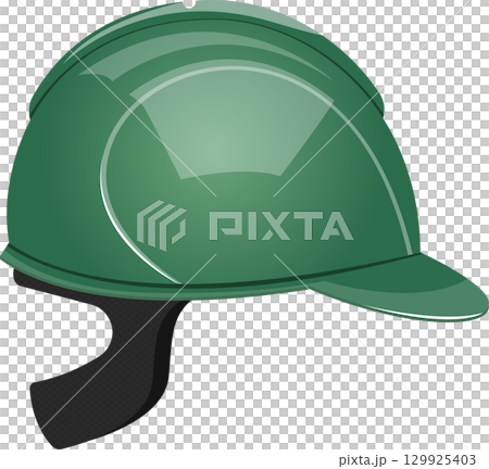 Green safety helmet against a black background, essential head protection for hazardous work. 129925403