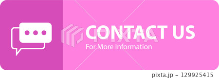 A rectangular graphic in pink and purple tones with a chat bubble and text for contact. 129925415