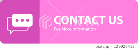 A rectangular graphic in pink and purple tones with a chat bubble and text for contact. 129925415