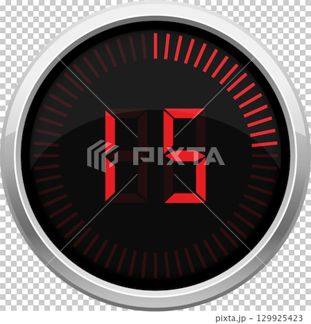 A close-up shot reveals a circular digital timer with a silver border displaying the number '85'. 129925423