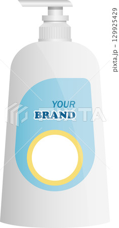 White bottle with pump dispenser and customizable label, ideal for lotion or hand sanitizer. 129925429