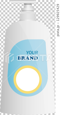 White bottle with pump dispenser and customizable label, ideal for lotion or hand sanitizer. White bottle with pump dispenser and customizable label, ideal for lotion or hand sanitizer. 129925429