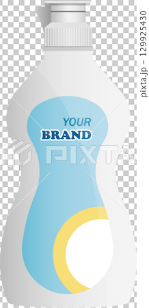 A clean white bottle designed for liquid household cleaning products like dish soap or sanitizer. 129925430