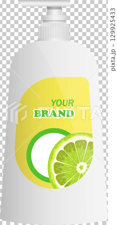 Bottle of liquid soap with lime scent, presented with minimalist vector-style illustration 129925433