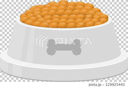A bowl filled to the brim with orange food, with a bone symbol in the middle of the bowl 129925443