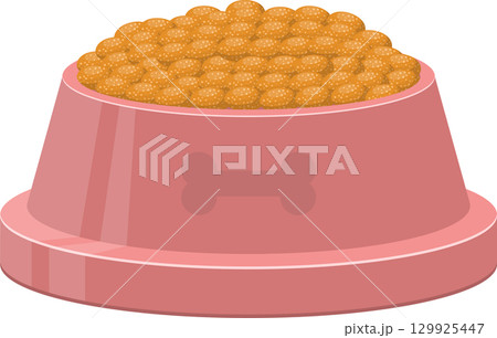 Full pet food bowl with bone decoration, standing ready for a furry friend's hungry appetite. 129925447