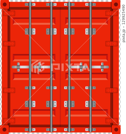 Red shipping container doors, showing the locking bars and hinges, a symbol of global trade. Red shipping container doors, showing the locking bars and hinges, a symbol of global trade. 129925490