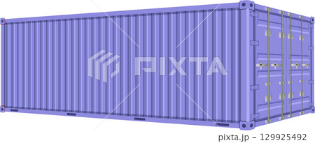 A long, rectangular, corrugated metal shipping container shown in light purple and dark grey. 129925492