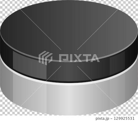 Monochrome puck with layers, a simple graphic representation of round, flat disc element. 129925531