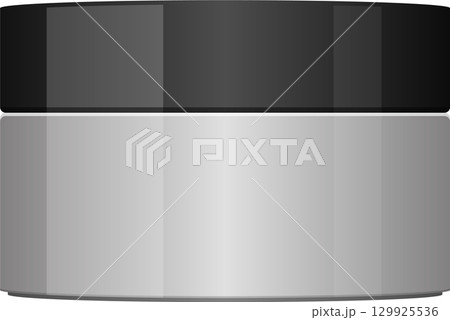 A container, likely for cosmetic or food, with a dark lid and a light-colored container base. A container, likely for cosmetic or food, with a dark lid and a light-colored container base. 129925536