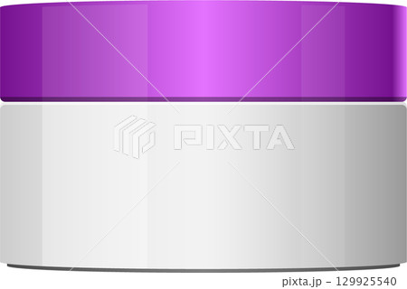 Simple white jar container with a lavender-purple lid, useful for skincare or cosmetic products. 129925540