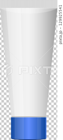 A white tube with a blue cap is displayed. It is a squeeze tube for lotion or cream product. A white tube with a blue cap is displayed. It is a squeeze tube for lotion or cream product. 129925541