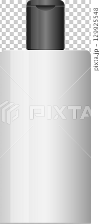 Gray and white bottle with a gray cap and rounded edges. Modern, simple design on black background. Gray and white bottle with a gray cap and rounded edges. Modern, simple design on black background. 129925548