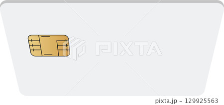A white plastic card is shown with a gold electronic chip in the upper left corner. A white plastic card is shown with a gold electronic chip in the upper left corner. 129925563