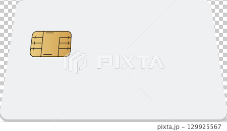 A simple white card with a gold integrated circuit chip designed for secure data storage. 129925567