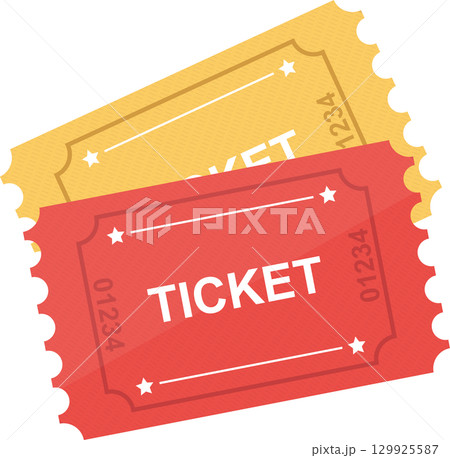 A duo of tickets promises entry. Gold and red, they offer passage to an unseen event. 129925587