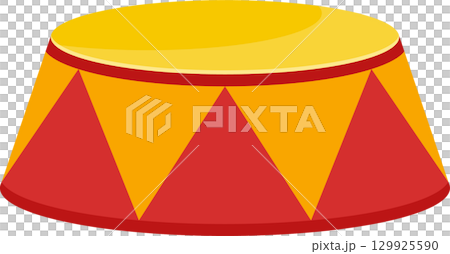 A circus-style pedestal in vibrant colors, often used for performances and animal acts. 129925590