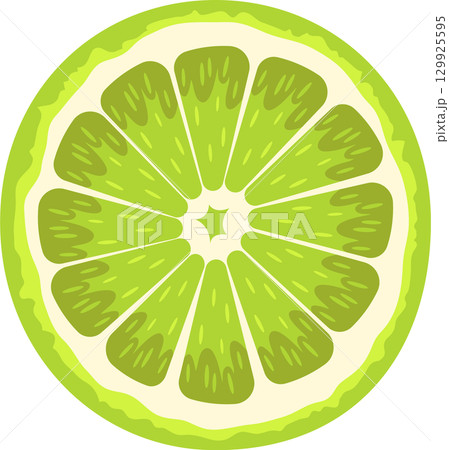 Bright green citrus fruit slice with segmented interior and thick rind, ready to be enjoyed! Bright green citrus fruit slice with segmented interior and thick rind, ready to be enjoyed! 129925595