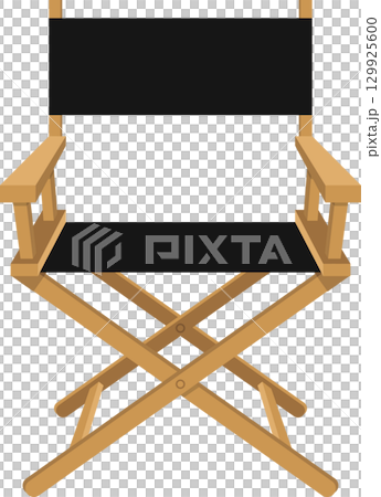 Classic director's chair: wood frame, black canvas seat. A symbol of cinema, filmmaking, and artistry. 129925600