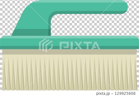 A light green cleaning brush with white bristles sits against a solid dark background. A light green cleaning brush with white bristles sits against a solid dark background. 129925608