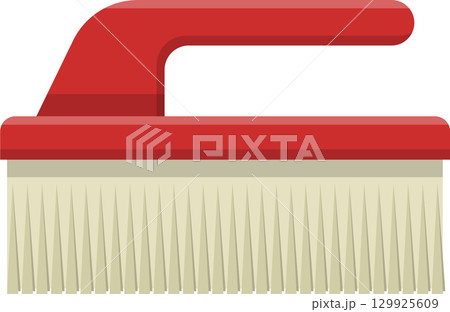 An illustration of a cleaning brush with a red plastic handle and beige bristled brush. An illustration of a cleaning brush with a red plastic handle and beige bristled brush. 129925609