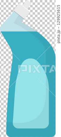 Illustration of a light blue liquid in a plastic container with a white nozzle top. 129925615