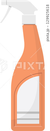Peach-colored spray bottle with a white trigger mechanism and an empty label on the bottle. 129925618