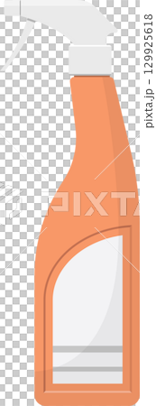 Peach-colored spray bottle with a white trigger mechanism and an empty label on the bottle. 129925618