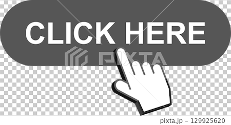 A hand hovers over a clickable button encouraging user engagement and interaction online. 129925620