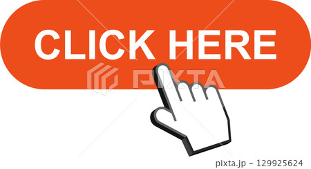 Graphical representation of a computer style hand clicking on a bright orange call to action button. 129925624