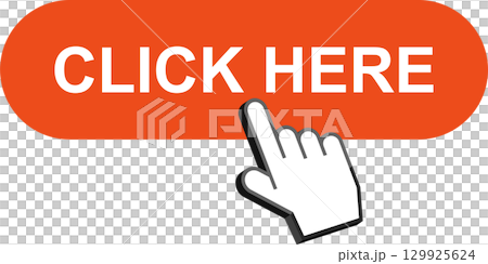 Graphical representation of a computer style hand clicking on a bright orange call to action button. 129925624
