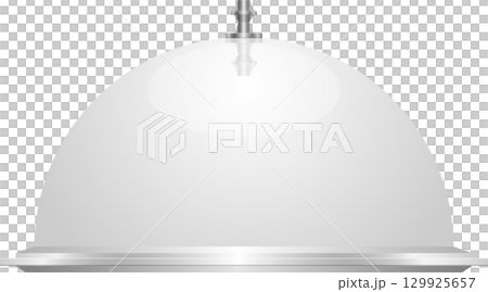 Metallic dome cloche with reflective surface sitting on a tiered circular reflective base Metallic dome cloche with reflective surface sitting on a tiered circular reflective base 129925657