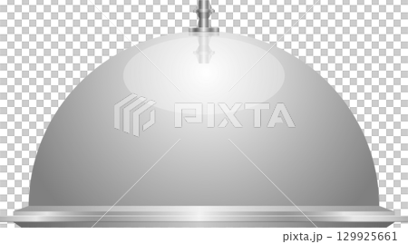 Silver platter dome with ornate top; gleaming surface reflecting light. Elegant presentation tool. Silver platter dome with ornate top; gleaming surface reflecting light. Elegant presentation tool. 129925661