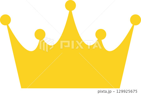 Golden royal crown with five points, each topped with a round pearl, isolated on black. 129925675