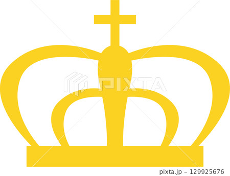 Golden crown with cross, symbol of sovereignty, power, and authority on a black background. 129925676