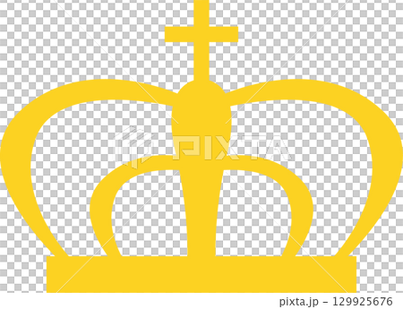 Golden crown with cross, symbol of sovereignty, power, and authority on a black background. 129925676