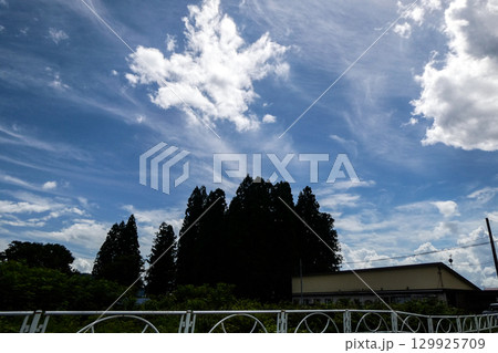 太陽に近い断片雲 ちぎれたような小さな雲片の積雲 蒸発しながら消えていく積雲の終末 太陽に近い断片雲 ちぎれたような小さな雲片の積雲 蒸発しながら消えていく積雲の終末 129925709