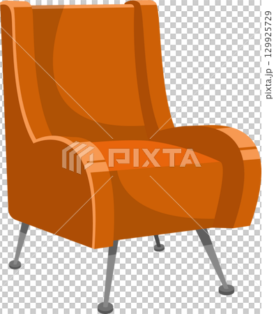 Stylish burnt orange armchair with a high back, rounded arms and slim metal legs for living rooms. 129925729