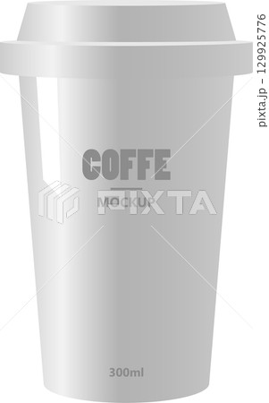 Minimalist white takeaway cup with lid, perfect for coffee and beverage on-the-go container. 129925776