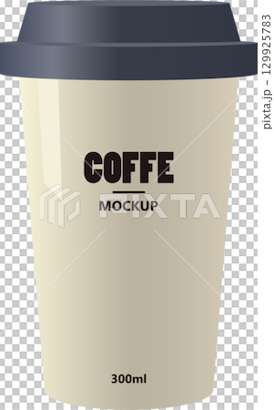 Stylized coffee cup illustration, featuring a lid and the measurement 300 ml on the body. Stylized coffee cup illustration, featuring a lid and the measurement 300 ml on the body. 129925783